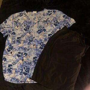 Blue and Black Printed Scrub Set